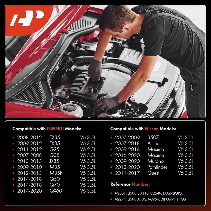 A-Premium شمعات الإشعال إيريديوم بلاتينيوم 93501 LKAR7BIX-11S (عبوة من 6) متوافقة مع نيسان ألتيما 2007-2018، مورانو 2009-2020، باثفايندر، ماكسيما، كويست، 350Z وإنفينيتي QX60، Q50، G25، G35، M35 - Image 2